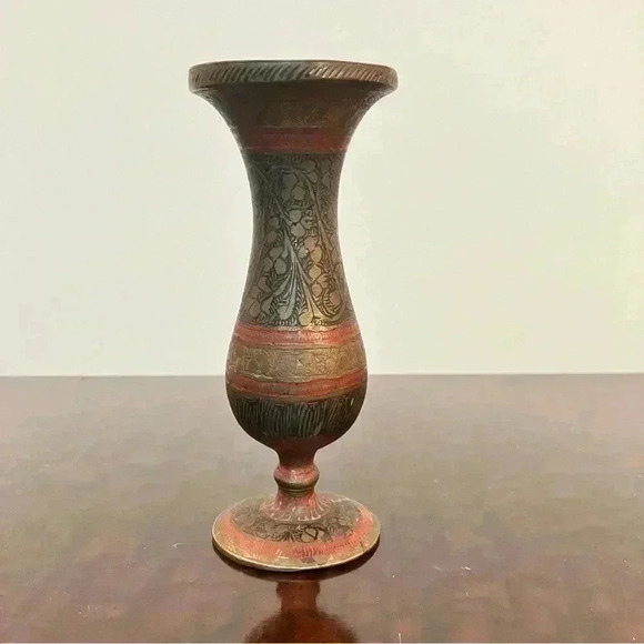 MCM ornate brass vase - Picture 1 of 10